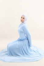 Embroidered Floral Texture Dress-Blue