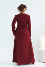 Maya Rhinestone Cape Layer Maxi Dress-Wine