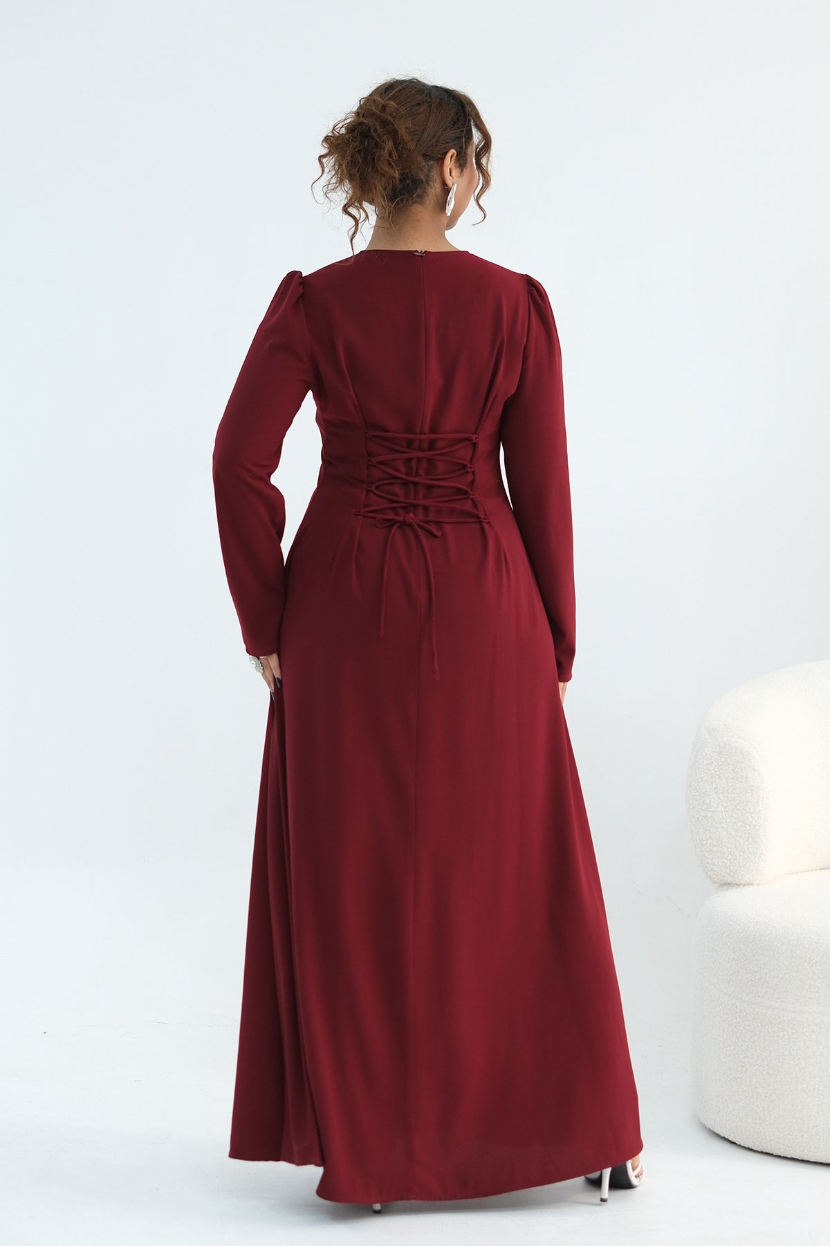 Maya Rhinestone Cape Layer Maxi Dress-Wine