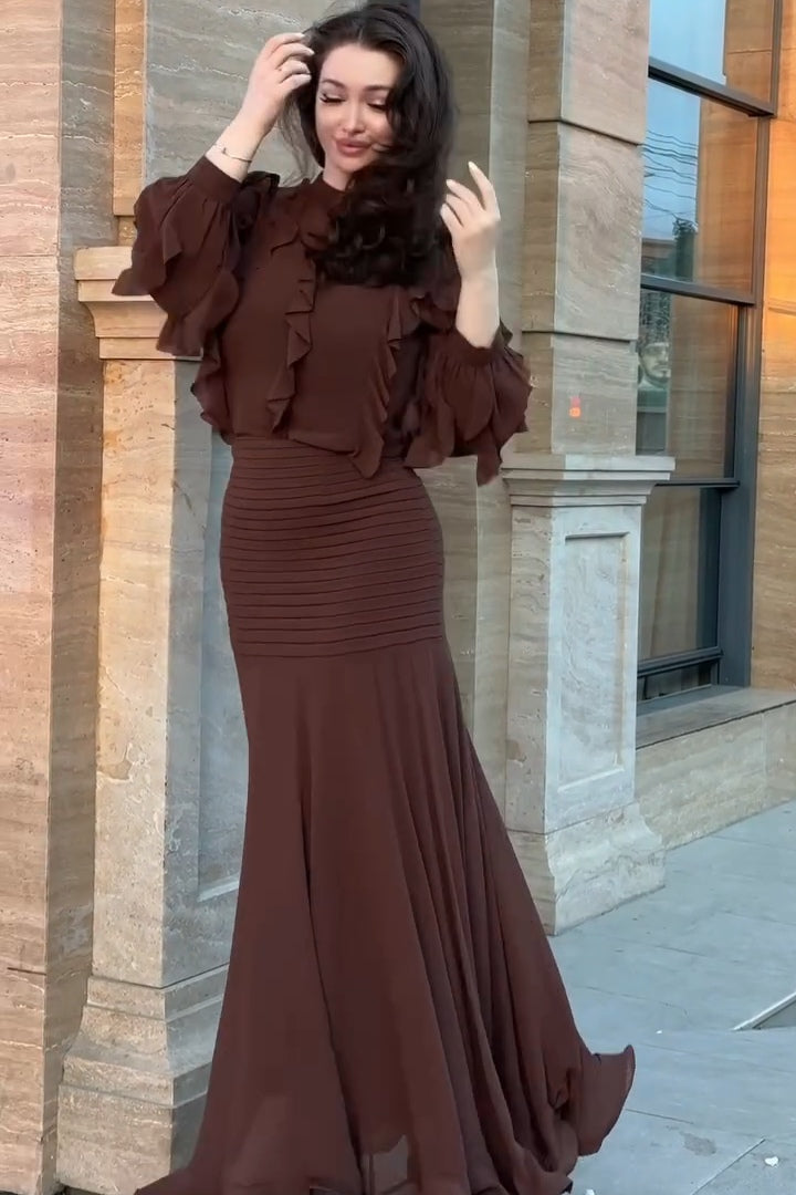 Elena Ruffled Blouse Ruched Skirt Set