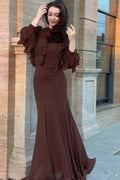 Elena Ruffled Blouse Ruched Skirt Set