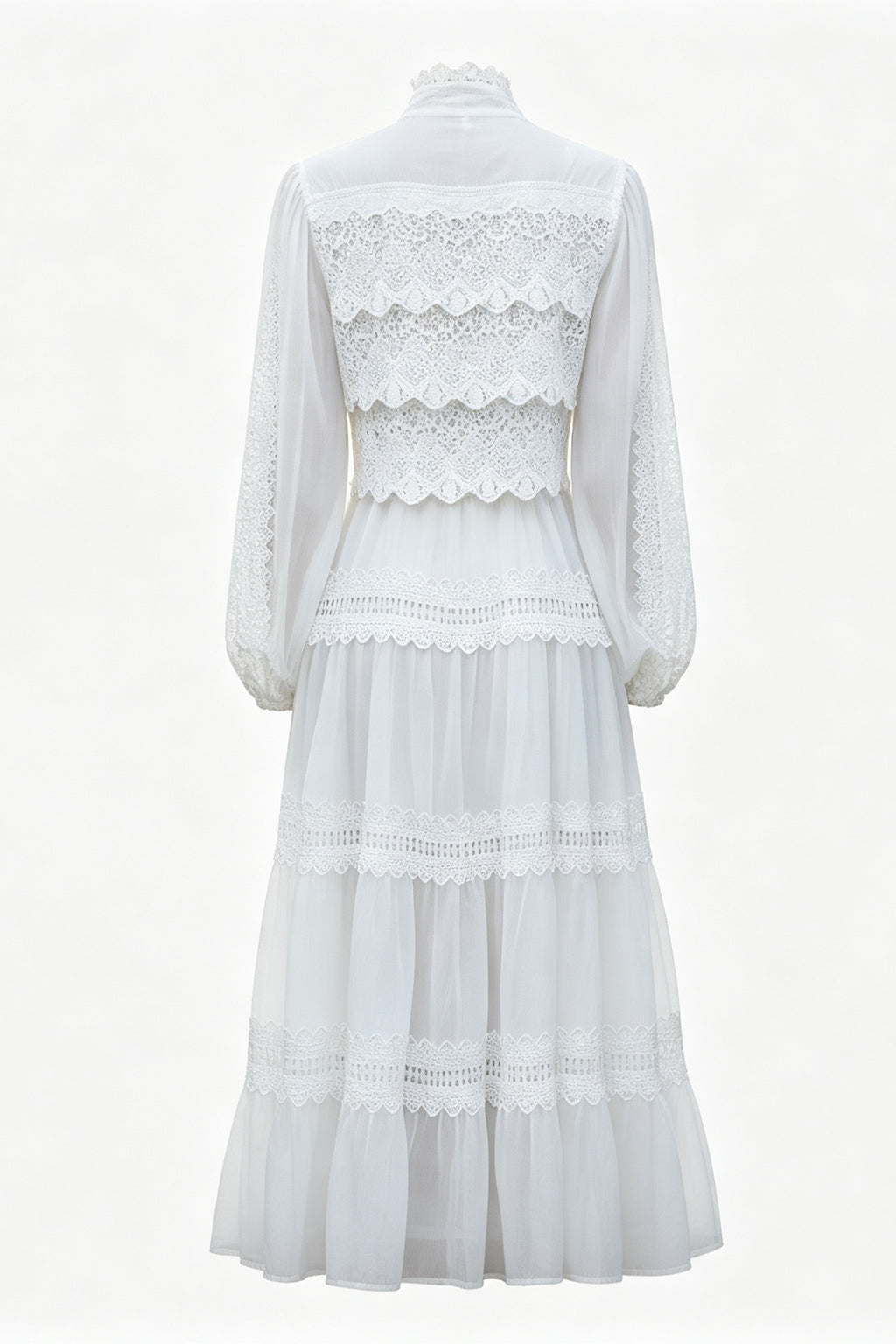 Lulu Lace Tiered Tie Waist Midi-White