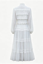 Lulu Lace Tiered Tie Waist Midi-White