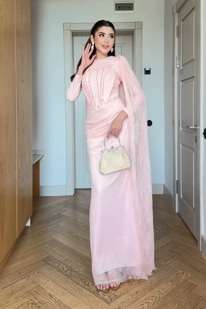 Victoria Boning Bodice Lace Cape Dress