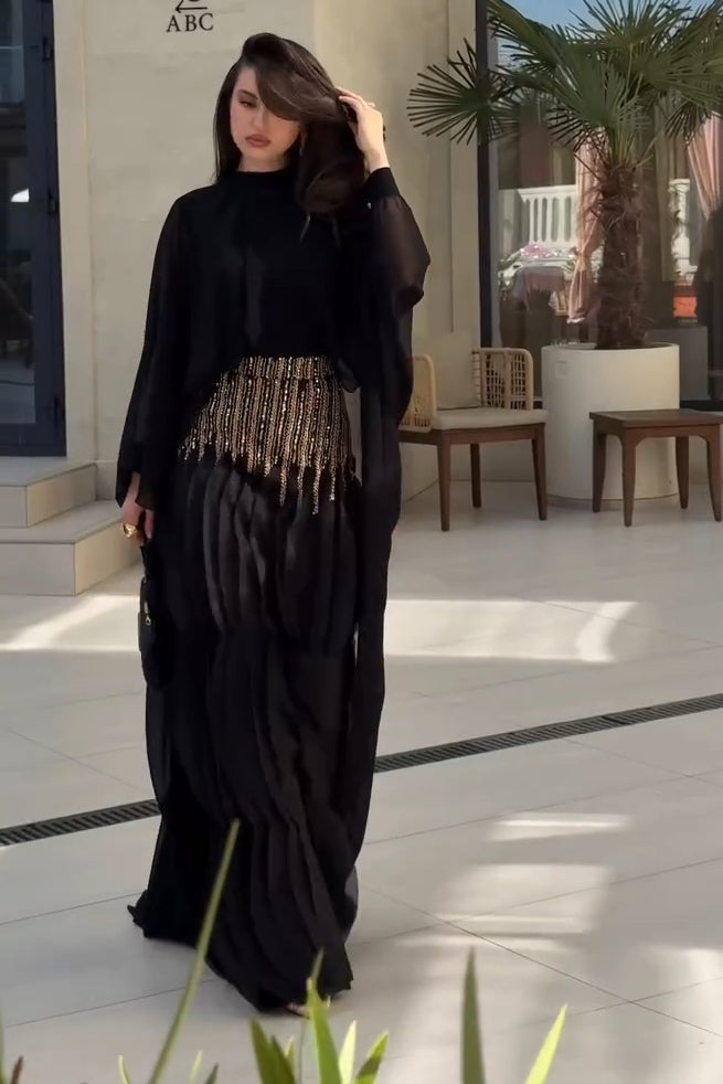 Grace Fringe Embellished Cape Maxi Dress
