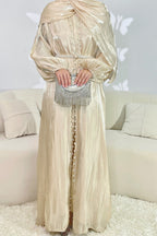 Maya Pearl Belt Shimmer Three-Piece Co-ord-Apricot
