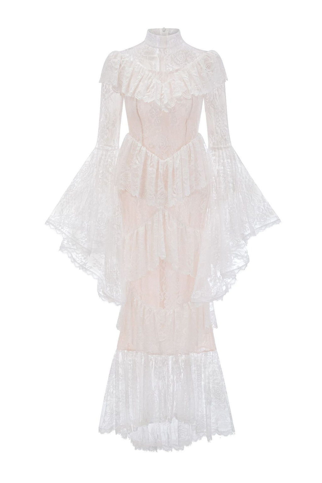 Coveie Lace Ruffle Maxi Dress - White