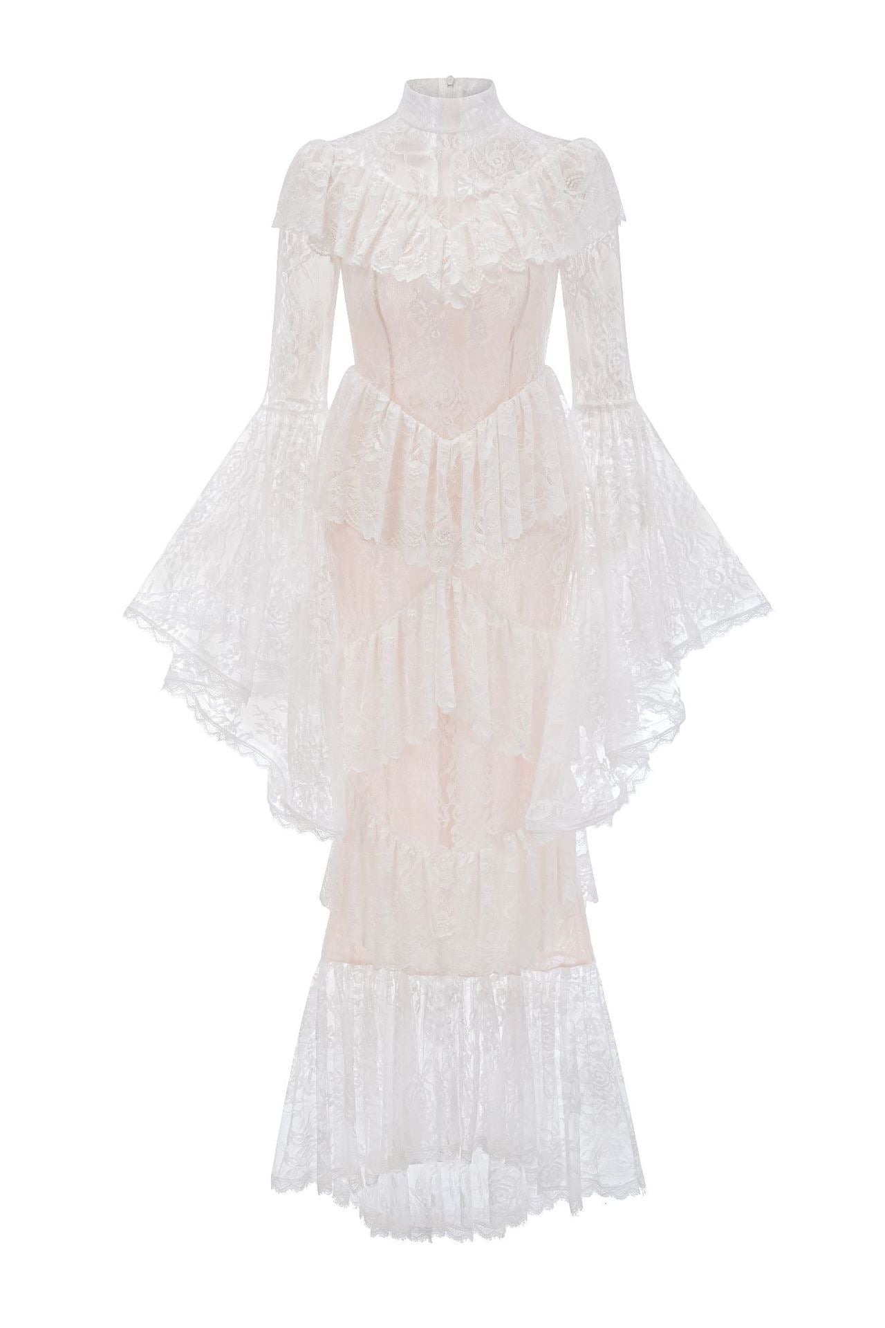 Coveie Lace Ruffle Maxi Dress - White