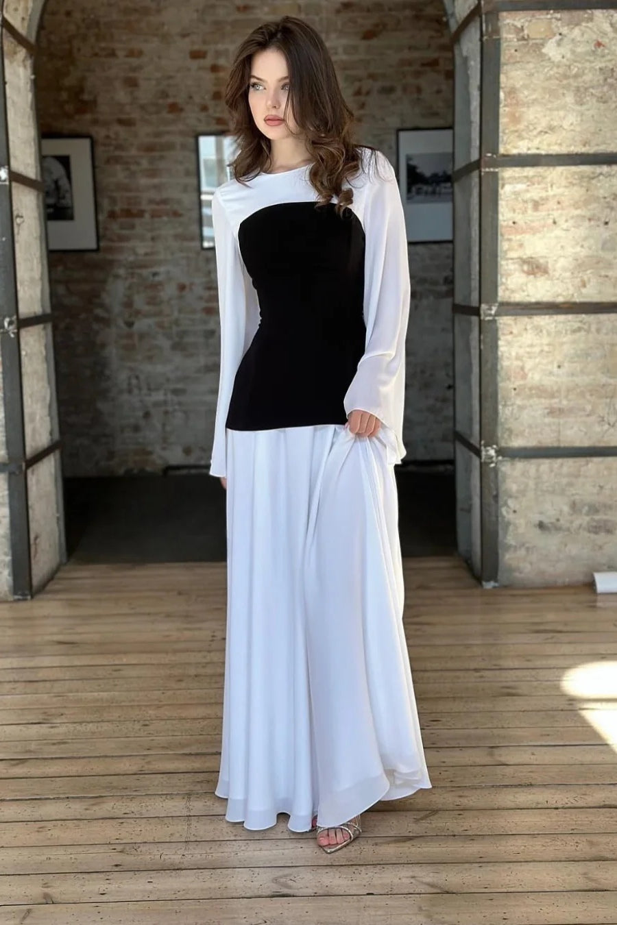 Maya Contrast Flare Sleeve Maxi Dress