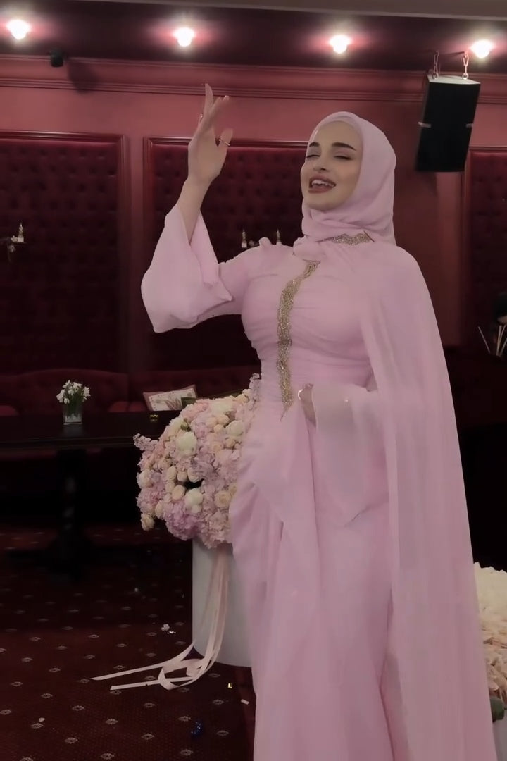 Noora Rhinestone Cape Chiffon Abaya Gown
