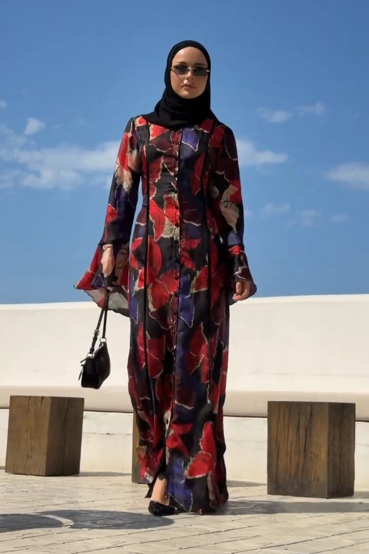 Safiya Abstract Print Flare Sleeve Maxi Dress