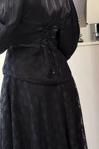 Amara Neck Tie Balloon Sleeve Lace Two Piece Set