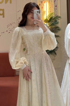 Sylvia Lace Panel Puff Sleeve Maxi-Apricot