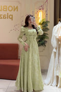 Elara Bow Floral Puff Sleeve Midi-Green