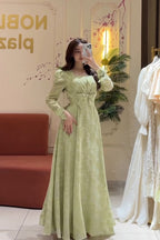 Elara Bow Floral Puff Sleeve Midi-Green
