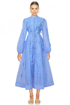 Amara Petal Applique Tie Waist Midi-Blue