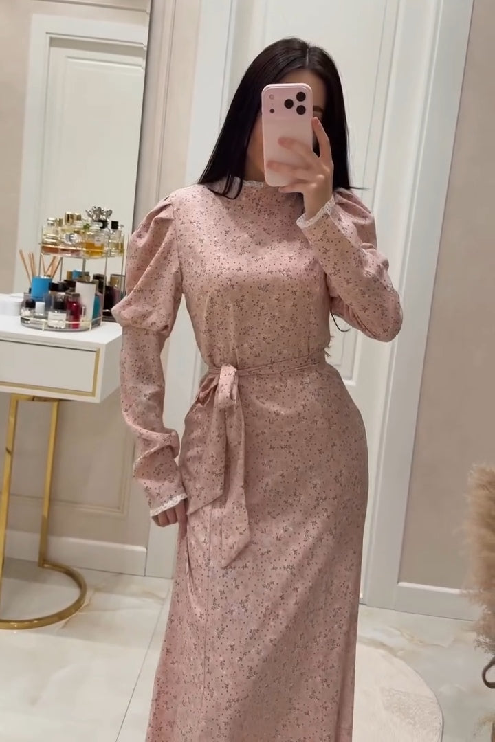Lina Floral Puff Sleeve Belted Midi Dress