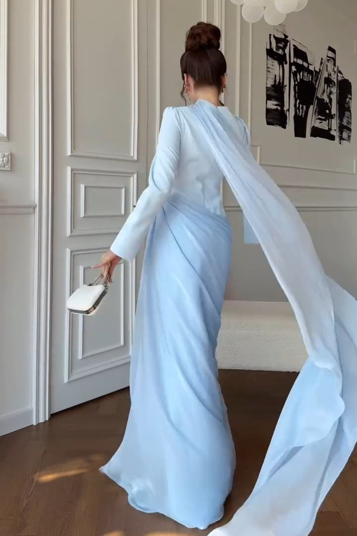 Clara Draped Cape Sleeve Maxi Gown