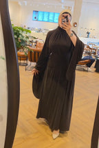 Selma Ruched High‑Neck Flare‑Sleeve Abaya