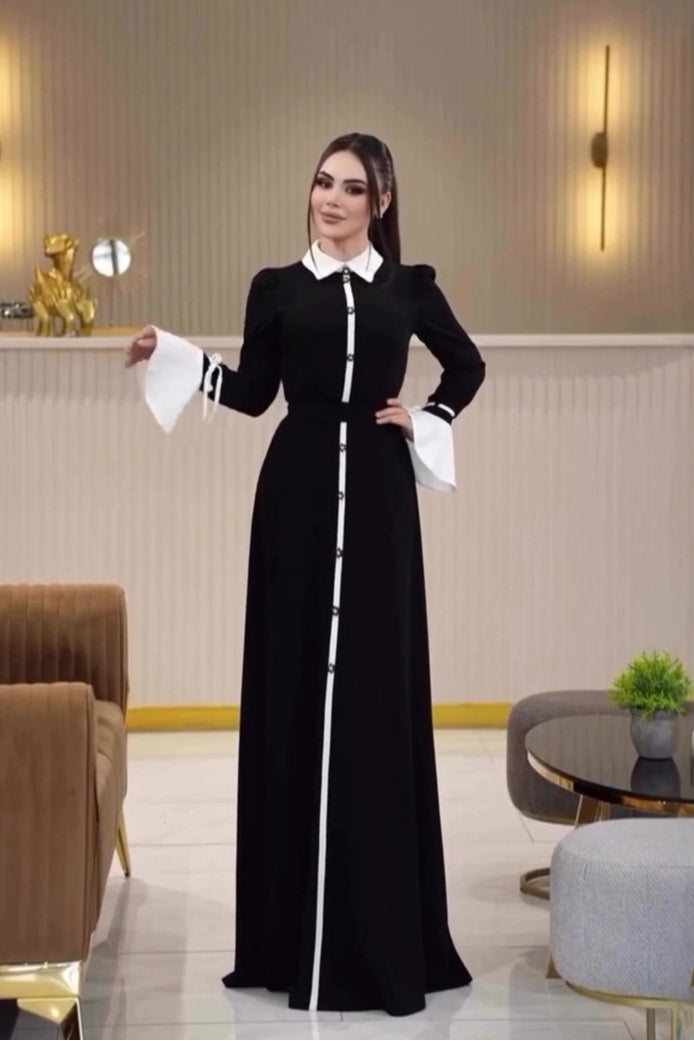 Zara Contrast Collar Flare Cuff Maxi Abaya