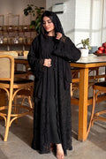 Nurul Floral Lace Open Front Long Abaya-Black