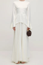 Minimalist Solid-Color Loose-Fit Top and Maxi Skirt Two-Piece Set-White