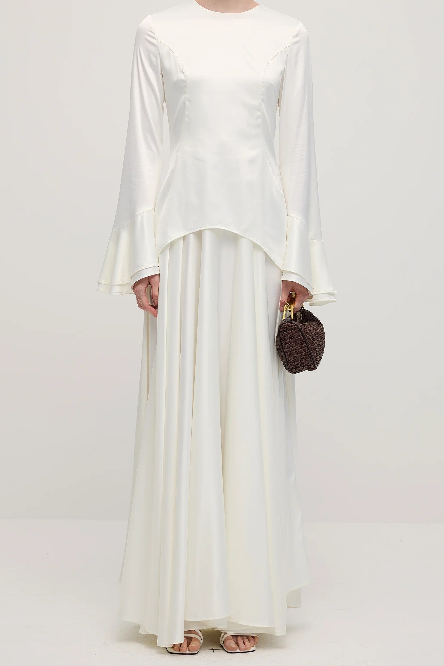 Minimalist Solid-Color Loose-Fit Top and Maxi Skirt Two-Piece Set-White