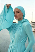 Sapphire Sky Ruched Flared Maxi Dress