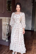 Sophia Square Neck Puff Sleeve Floral Maxi Dress-Pink