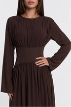 Iris Gathered Waist Flare Sleeve Maxi Dress-Coffee
