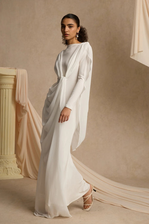 Elegant Draped Shawl Maxi Dress