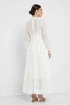 Rhinestone Sheer Tie Midi Dress-White