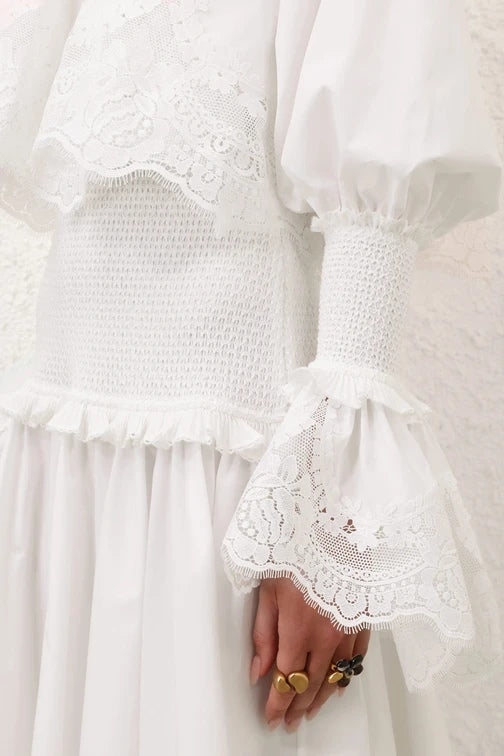 Kiara Embroidery Smocked Waist Maxi Dress