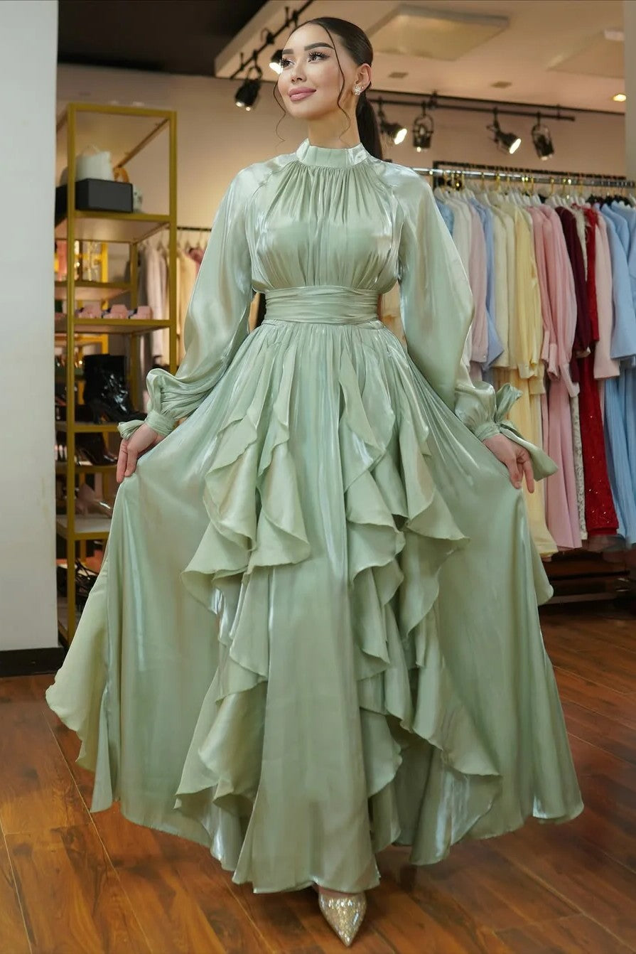 Elegant Slim-Fit Maxi Dress-Green