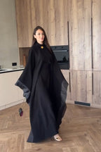Zara Shawl Collar Shimmer Abaya Robe-Black