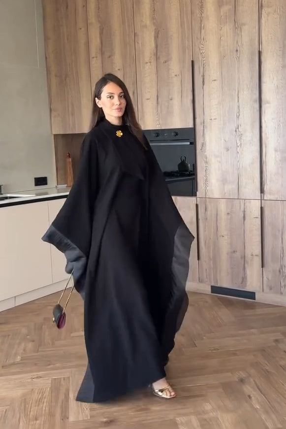 Zara Shawl Collar Shimmer Abaya Robe-Black