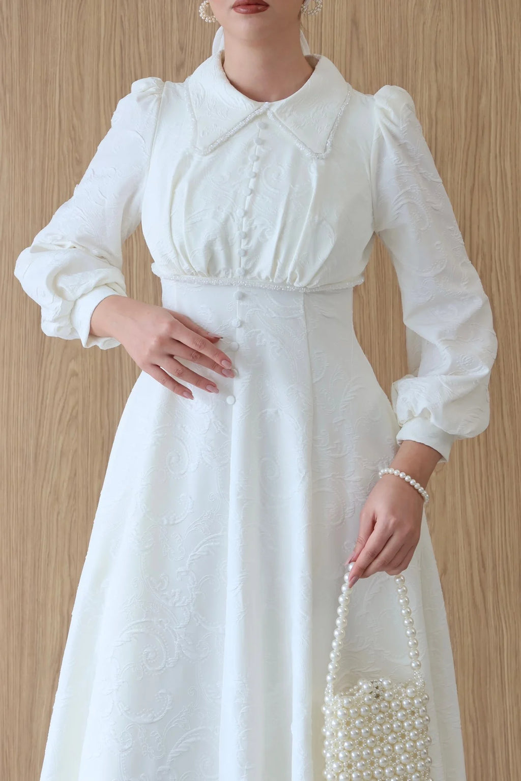 Anna Beaded Collar Jacquard Dress