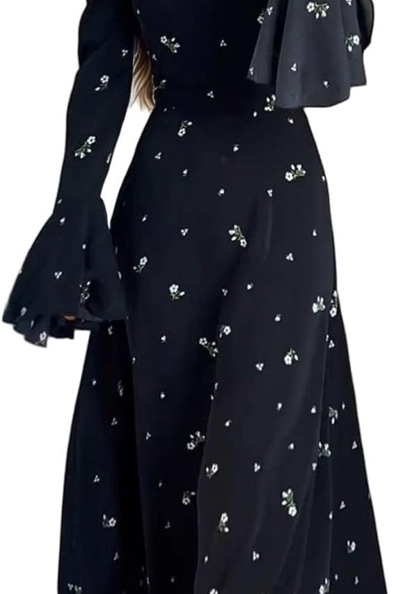 Ruffle Sleeve Cinched Floral Romantic Maxi Dress