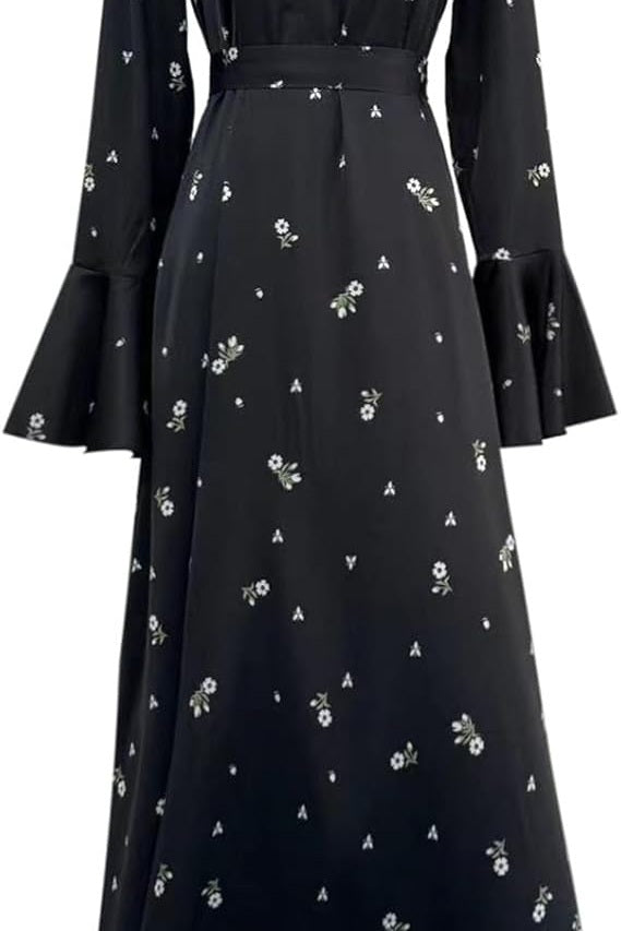 Ruffle Sleeve Cinched Floral Romantic Maxi Dress