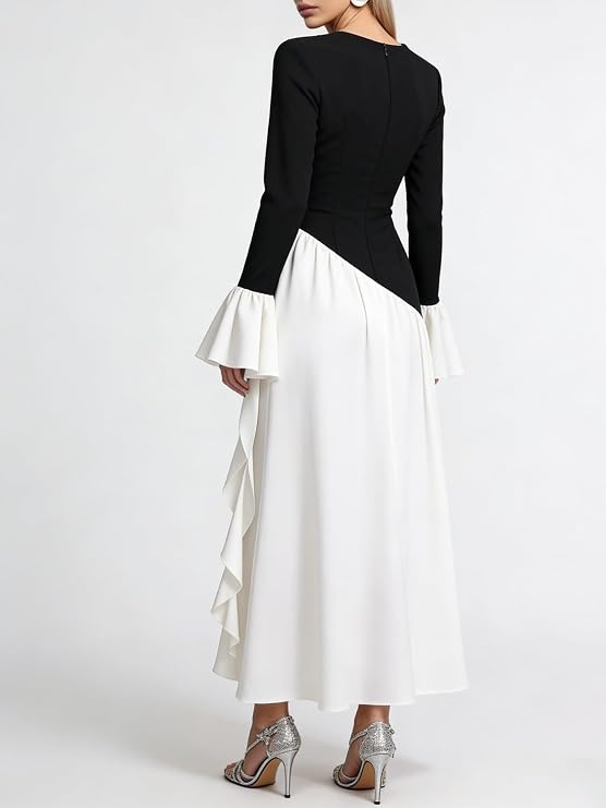 Amara Contrast Ruffle Sleeve Maxi Dress