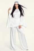 Sarah Cape Sleeve Pant Set-White