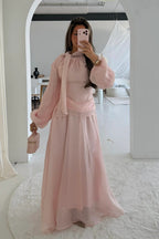 Luminous Organza Tie Neck Maxi Dress-Pink