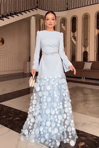 Vera 3D Petal Flare Sleeve Maxi Dress-Blue