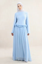 Embroidered Floral Texture Dress-Blue