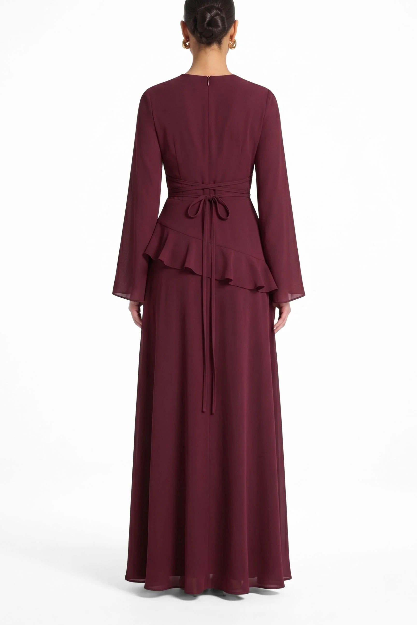 Elegant Luxury Lightweight Long Sleeve Maxi Dress-Red