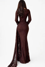 Lila Cape Sleeve Lace Mermaid Maxi Dress-Brown