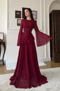 Elegant Luxury Lightweight Long Sleeve Maxi Dress-Red