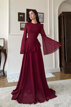 Elegant Luxury Lightweight Long Sleeve Maxi Dress-Red