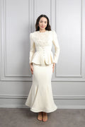 Mary Applique Peplum Skirt Set-White