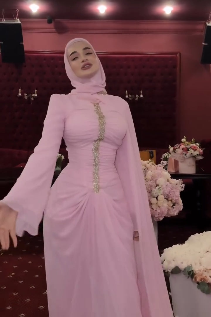 Noora Rhinestone Cape Chiffon Abaya Gown